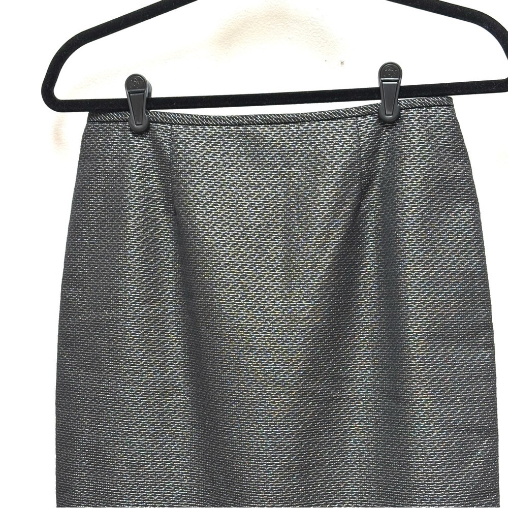 Calvin Klein Metallic Jacquard Straight Pencil Skirt Classic Black Silver 2 New - Picture 5 of 11